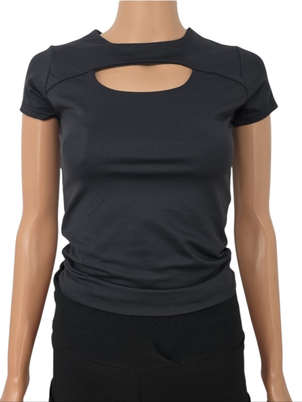 Valentina Black Short-Sleeve Top with Front Cutout‎ Size S Small